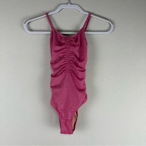 Crewcuts Girls Rose Pink Sparkle Ruched Shimmer One-Piece Swim Swimsuit Size 12